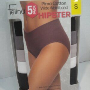 FELINA Women's Hipster Wide Waistband Pima Cotton Underwear 5 Pairs Size Small